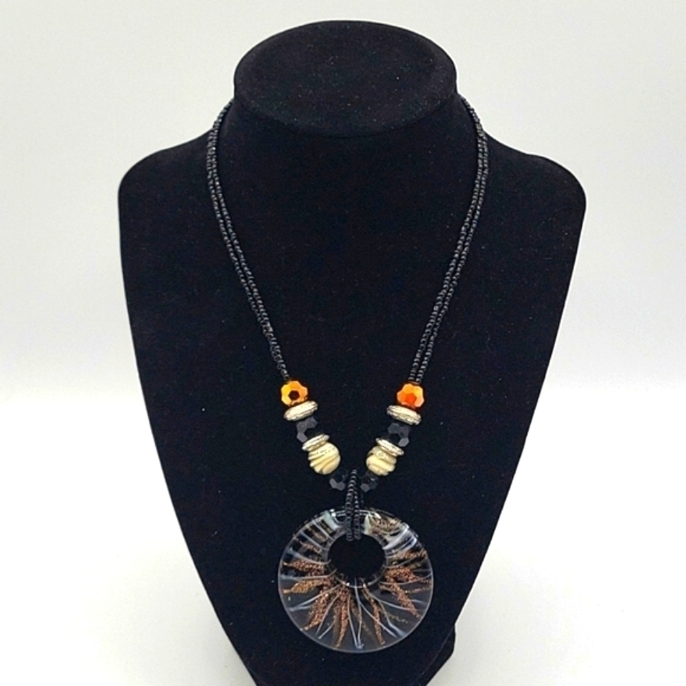 Vintage Double Stranded Adjustable Necklace Circular Medallion Black Bronze